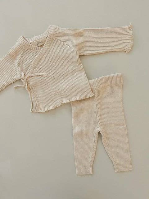 PETITE & CO Ribbed Kimono Set - Oat - New